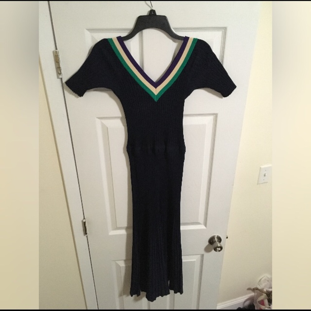 Sandro Winter Fall Dress Size Small long dark blue